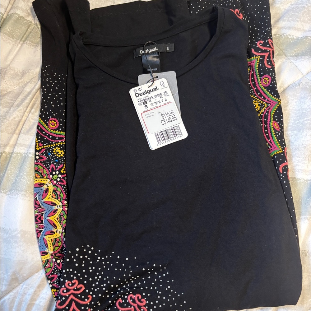 Desigual Black Dress with Pink and Yellow Accents